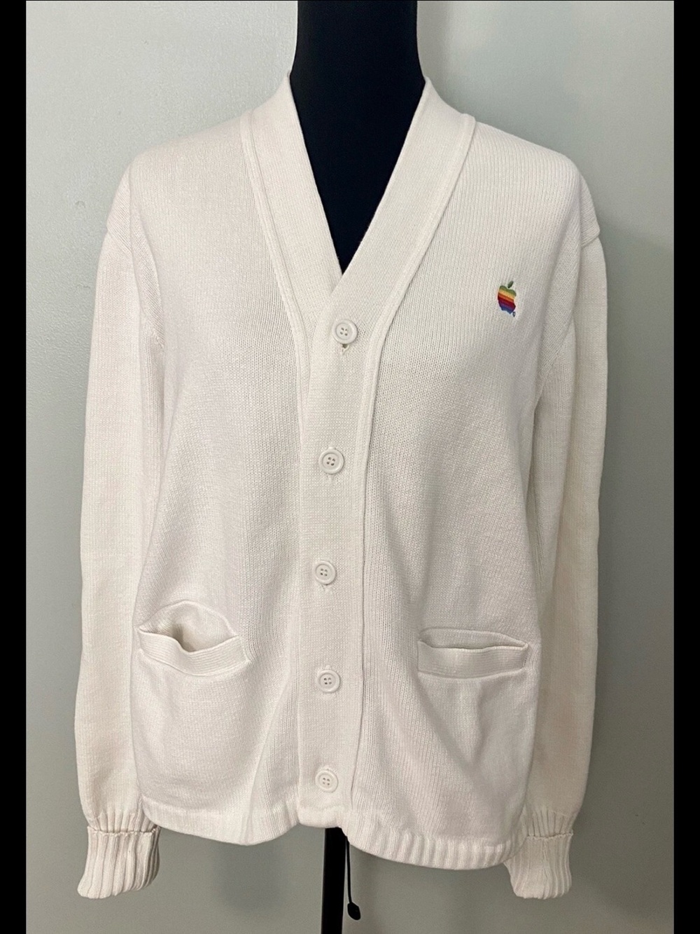 Vintage 80’s Apple Employee White Cardigan Sweater Mac Computer Tech size M